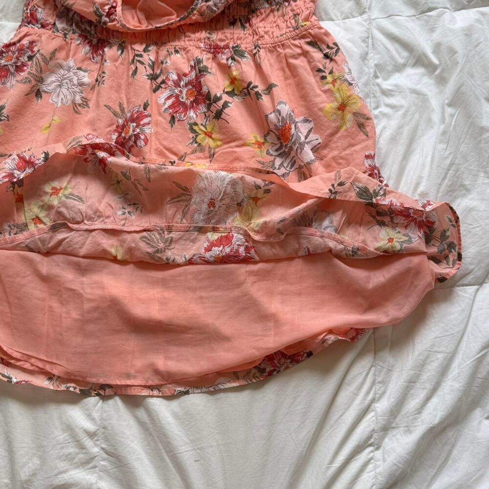 Peach floral baby doll sleeveless dress sz XL ruched bows romantic cottagecore - Picture 4 of 8